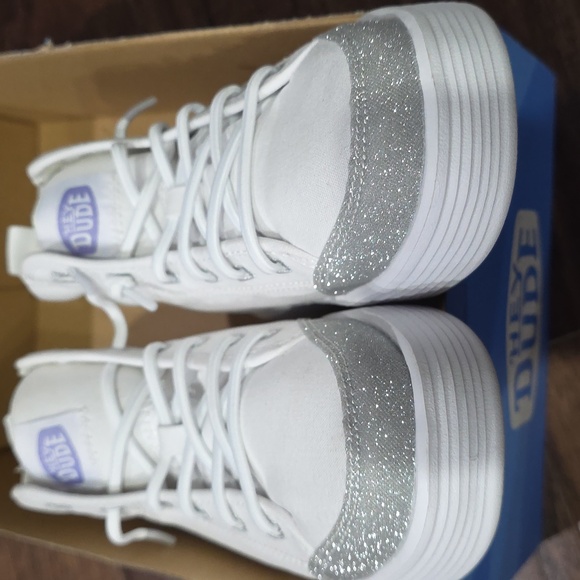 Hey Dude Youth Cody Hi Sparkle White Canvas Ankle Boots - Picture 3 of 8